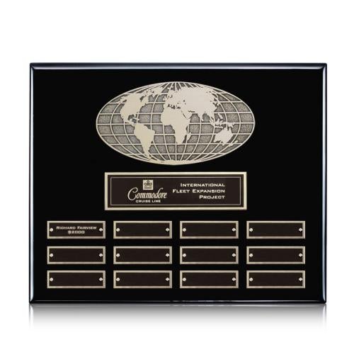 Plaque Awards - Retirement Plaques - World (Horiz) Perpetual - Black Finish