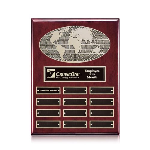 Plaque Awards - Ornamental Plaque - World (Vert) Perpetual - Rosewood Finish