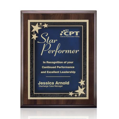 Plaque Awards - Retirement Plaques - Farnsworth/Starburst - Cherry/Blue