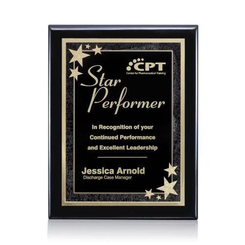Plaque Awards - Retirement Plaques - Oakleigh/Starburst - Black/Black