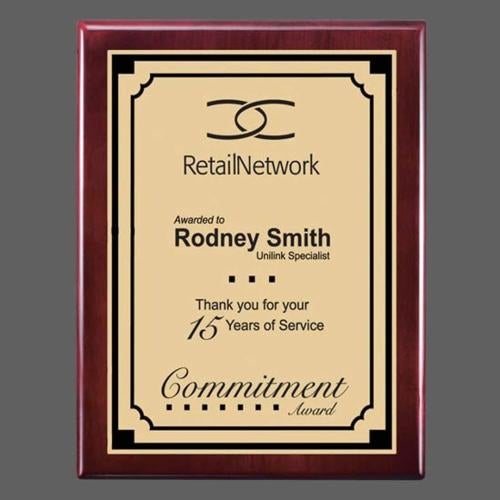 Plaque Awards - Retirement Plaques - Oakleigh/Everett Plaque - Rosewood/Satin Gold