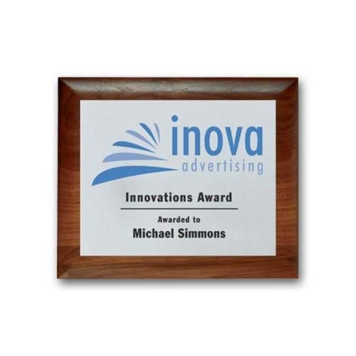 Plaque Awards - Full Color Plaques - Screenprint Aluminum - Walnut Rolled Edge   