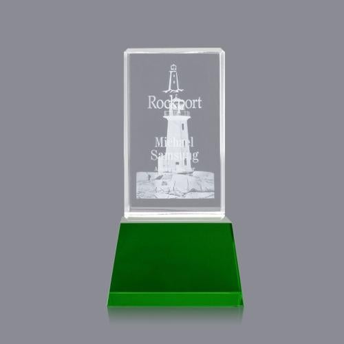 Recognition Awards - Crystal Awards - Robson 3D Award on Base - Green
