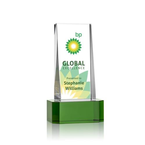 Recognition Awards - Crystal Awards - Milnerton VividPrint™ Award on Base - Green