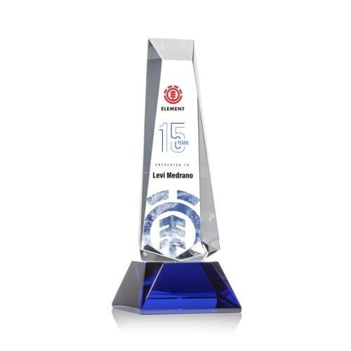 Recognition Awards - Crystal Awards - Rustern Obelisk VividPrint™ Award on Base - Blue