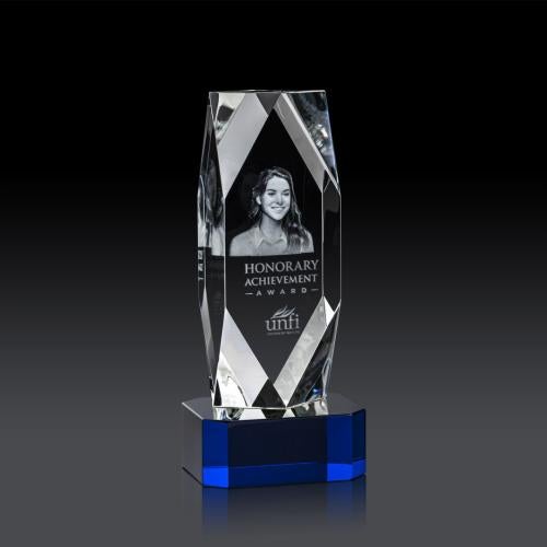 Delta 3D Award on Base - Blue Recognition Awards - Crystal Awards - Delta 3D Award on Base - Blue