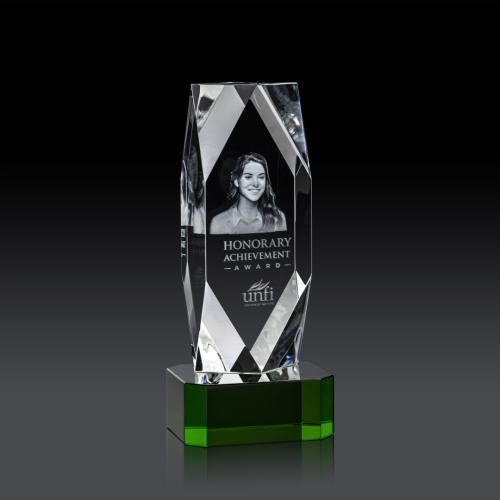 Recognition Awards - Crystal Awards - Delta 3D Award on Base - Green
