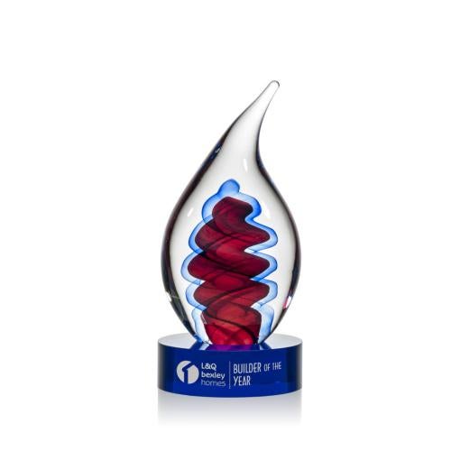 Recognition Awards - Glass Awards - Art Glass Awards - Trilogy Flame Award - Blue