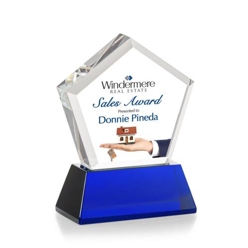 Recognition Awards - Crystal Awards - Genosee VividPrint™ Award on Base - Blue