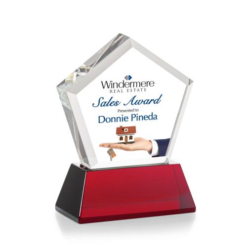 Recognition Awards - Crystal Awards - Genosee VividPrint™ Award on Base - Red