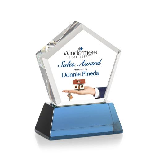 Recognition Awards - Crystal Awards - Genosee VividPrint™ Award on Base - Sky Blue