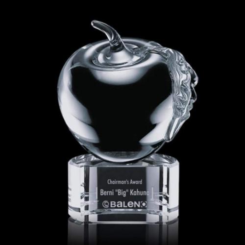 Recognition Awards - Crystal Awards - Crystal Paperweights - Apple Award on Paragon Base