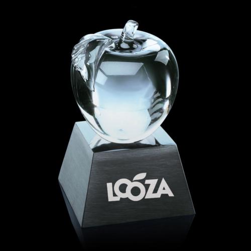 Recognition Awards - Crystal Awards - Crystal Paperweights - Apple Award on Aluminum Base