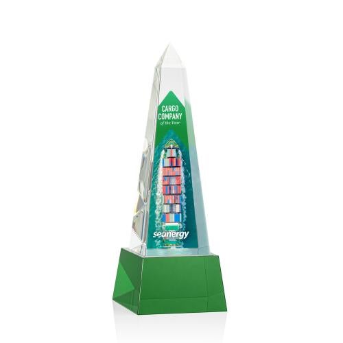 Recognition Awards - Crystal Awards - Master Obelisk VividPrint&trade; Award on Base - Green