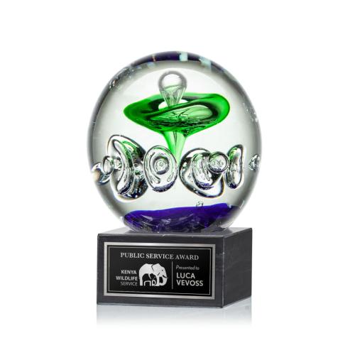 Recognition Awards - Glass Awards - Art Glass Awards - Aquarius Award on Square Marble Base