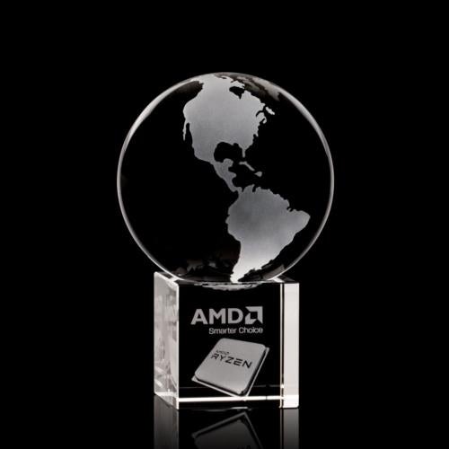 Recognition Awards - Crystal Awards - Globe on Cube 3D Award