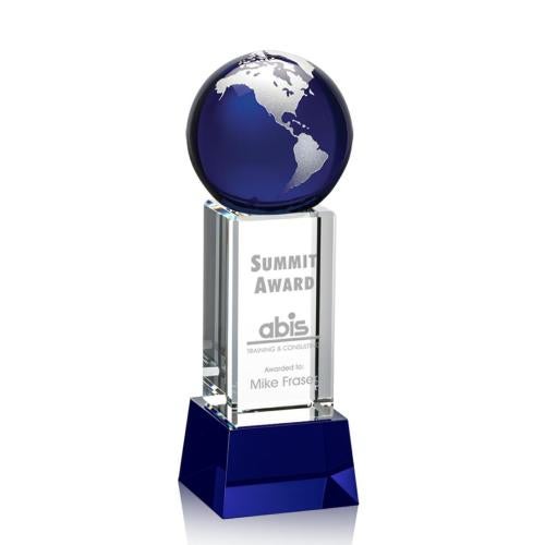 Recognition Awards - Crystal Awards - Luz Globe Award on Base - Blue/Silver