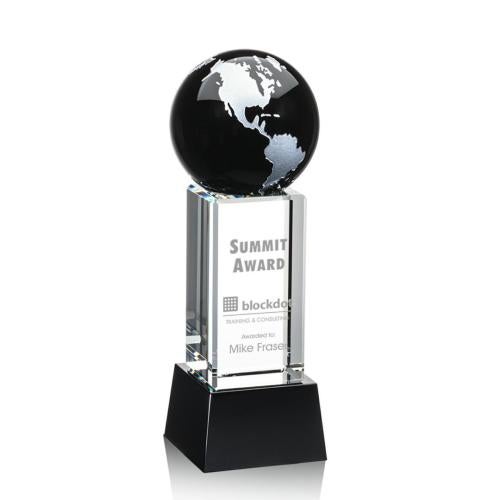 Recognition Awards - Crystal Awards - Luz Globe Award on Base - Black/Silver