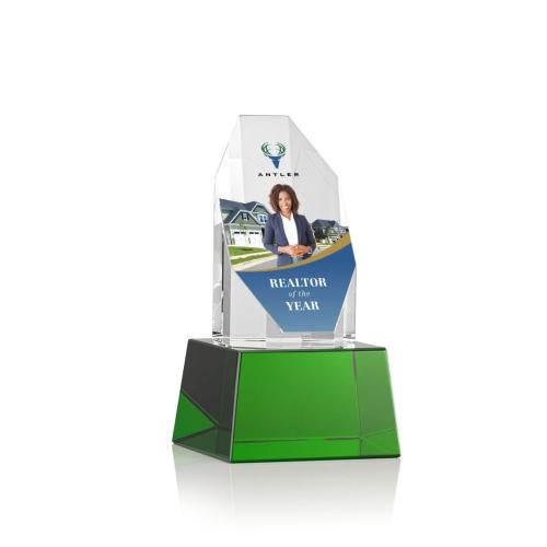 Recognition Awards - Crystal Awards - Barrhaven VividPrint™ Award on Base - Green