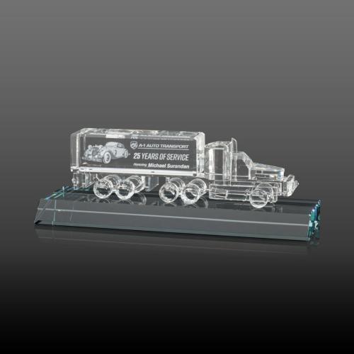 Recognition Awards - Crystal Awards - Crystal 18 Wheeler on Base 3D - Clear