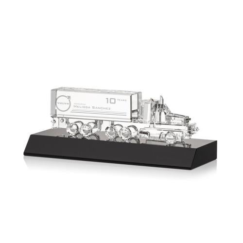 Recognition Awards - Crystal Awards - Crystal 18 Wheeler on Base - Black