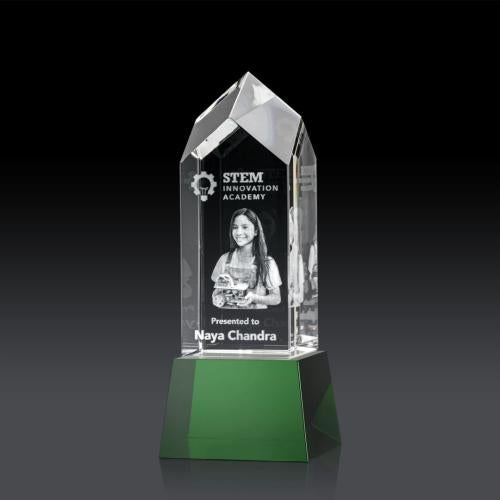 Recognition Awards - Crystal Awards - Clarington on Base 3D - Green
