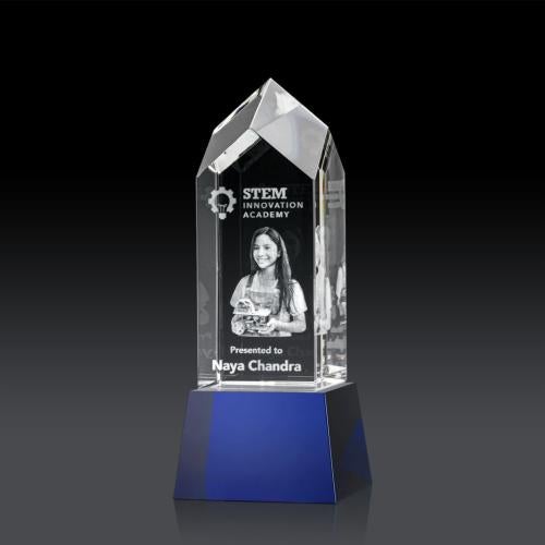 Recognition Awards - Crystal Awards - Clarington on Base 3D - Blue