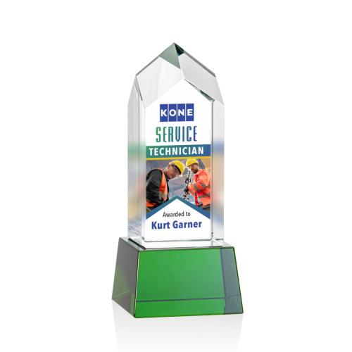 Recognition Awards - Crystal Awards - Clarington VividPrint™ Award on Base - Green