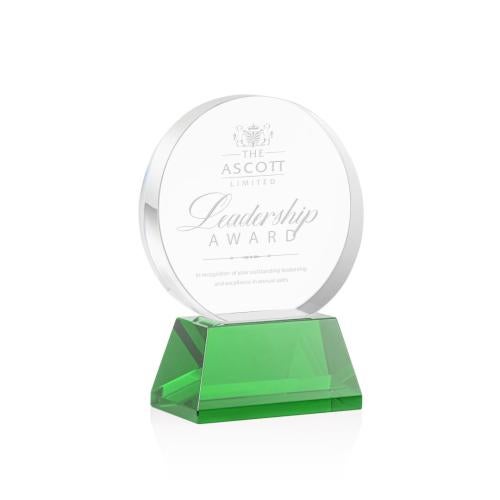 Recognition Awards - Crystal Awards - Glenwood Award on Base - Green
