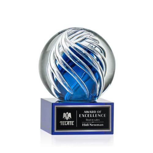 Recognition Awards - Glass Awards - Art Glass Awards - Genista Award on Hancock Base - Blue