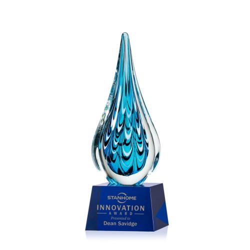 Recognition Awards - Glass Awards - Art Glass Awards - Worchester Award on Robson Base - Blue