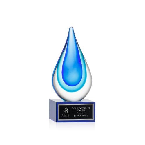 Recognition Awards - Glass Awards - Art Glass Awards - Marseille on Hancock Base - Blue