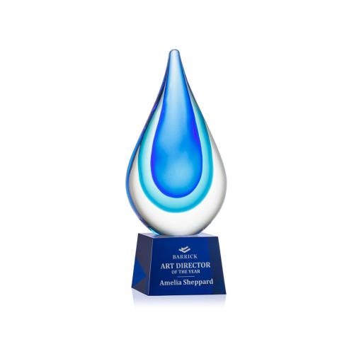 Recognition Awards - Glass Awards - Art Glass Awards - Marseille on Robson Base - Blue