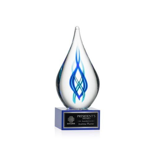 Recognition Awards - Glass Awards - Art Glass Awards - Warrington on Hancock Base - Blue