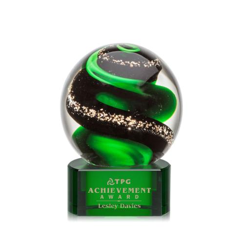 Recognition Awards - Glass Awards - Art Glass Awards - Zodiac Award on Paragon Base - Green