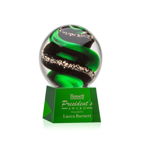 Recognition Awards - Glass Awards - Art Glass Awards - Zodiac Award on Robson Base - Green