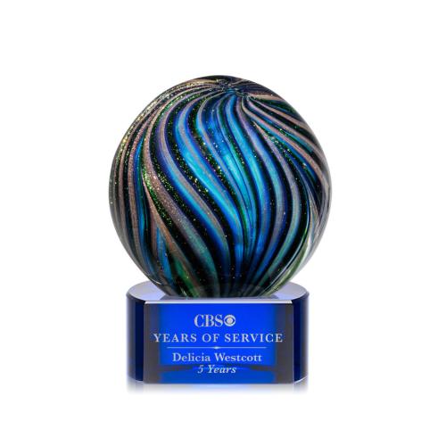 Recognition Awards - Glass Awards - Art Glass Awards - Malton Award on Paragon Base - Blue