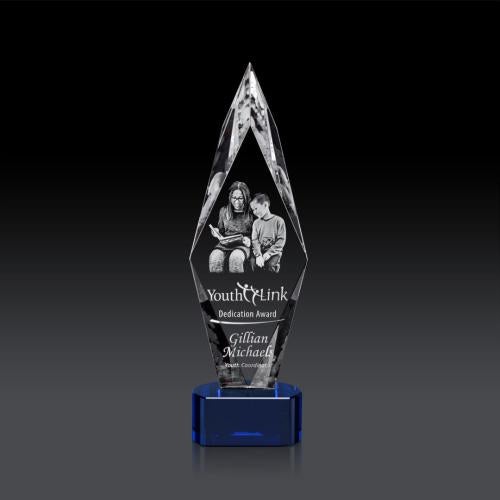 Recognition Awards - Crystal Awards - Manilow Award on Paragon Base (3D) - Blue