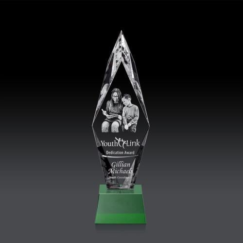 Recognition Awards - Crystal Awards - Manilow Award on Robson Base (3D) - Green