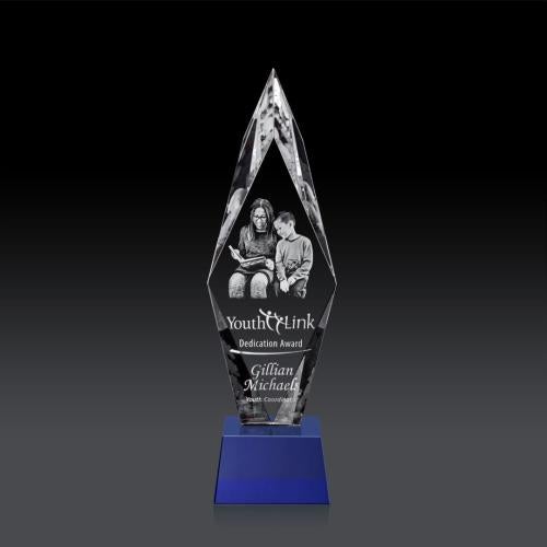 Recognition Awards - Crystal Awards - Manilow Award on Robson Base (3D) - Blue