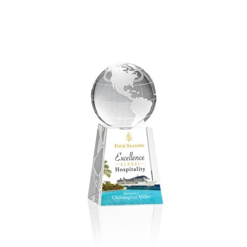 Recognition Awards - Crystal Awards - Globe on Tall Base VividPrint™ Award