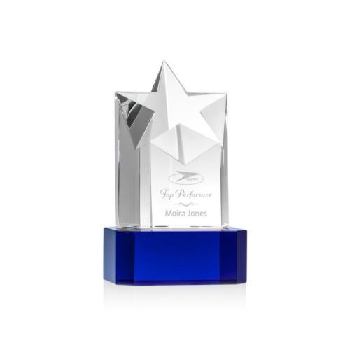 Recognition Awards - Crystal Awards - Berkeley Star on Padova Base - Blue