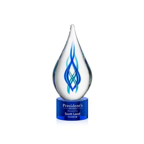 Recognition Awards - Glass Awards - Art Glass Awards - Warrington on Marvel Base - Blue