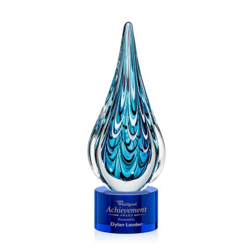 Recognition Awards - Glass Awards - Art Glass Awards - Worchester Award on Marvel Base - Blue