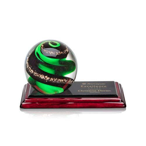 Recognition Awards - Glass Awards - Art Glass Awards - Zodiac Award on Rosewood Base