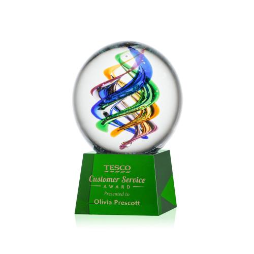 Recognition Awards - Glass Awards - Art Glass Awards - Galileo Award on Robson Base - Green