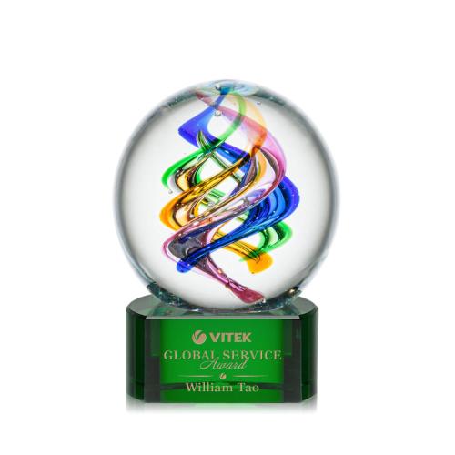 Recognition Awards - Glass Awards - Art Glass Awards - Galileo Award on Paragon Base - Green