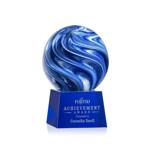 Recognition Awards - Glass Awards - Art Glass Awards - Naples Award on Robson Base - Blue
