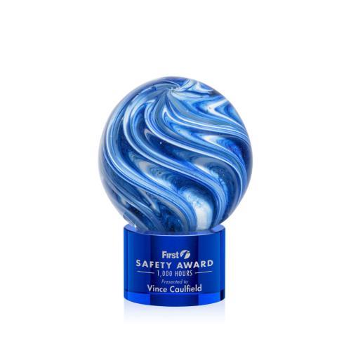 Recognition Awards - Glass Awards - Art Glass Awards - Naples Award on Marvel Base - Blue