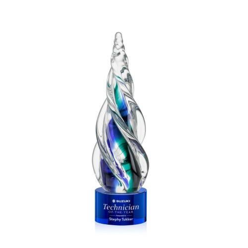 Recognition Awards - Glass Awards - Art Glass Awards - Alderon on Marvel Base - Blue